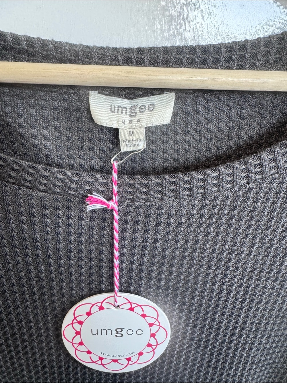 NWT Umgee Ash Gray Waffle Knit T-Shirt Dress Rolled Sleeve VERY Oversized Medium - Picture 4 of 9